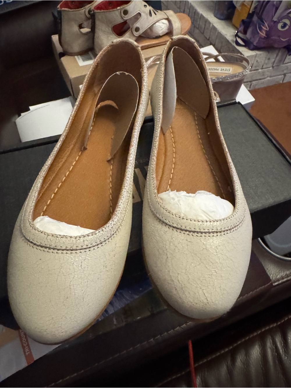 Frye Cream Textured Ballet Flats